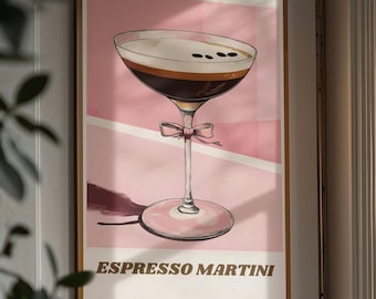 Arte de carrito de bar de Espresso Martini retro, lámina de cóctel elegante (descarga digital)
