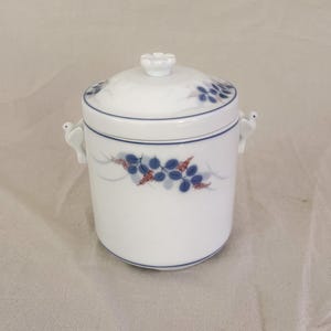 Vintage Ginger Jar with Double Lid | Blue Floral Pattern | White Porcelain Storage Container | Kitchen Canister | Asian Inspired Decor