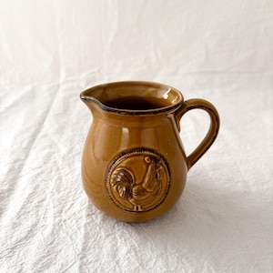 Vintage Ceramic Rooster Pitcher | Brown Glazed Farmhouse Creamer | Country Kitchen Decor | Rustic Chicken Jug | 70s Folk Art