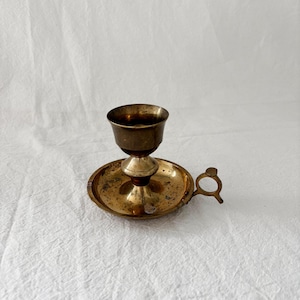 Vintage Brass Candle Holder | Solid Brass Chamberstick | Made in India | Antique Candle Stick | Rustic Farmhouse Home Decor