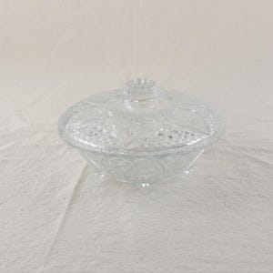 Vintage Glass Candy Dish with Lid, Heart and Floral Pattern, Clear Pressed Glass, Decorative Bowl for Candy or Jewelry, Collectible