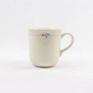 Vintage Corning Ware Mugs Set of 4 - Classic Beige Tea Cups with Delicate Pink Rose Detail - Retro Corning Coffee Mug Collection