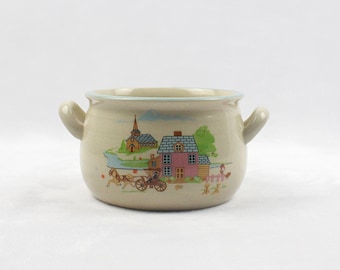 Affascinante set di tazze e ciotole in ceramica vintage da campagna - utensili da cucina rustici da fattoria con scene dipinte a mano - ciascuno venduto separatamente