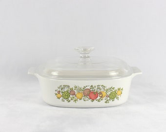 Casseruola Vintage Corning Ware Spice of Life A-9-C con coperchio in vetro, illustrazioni di verdure