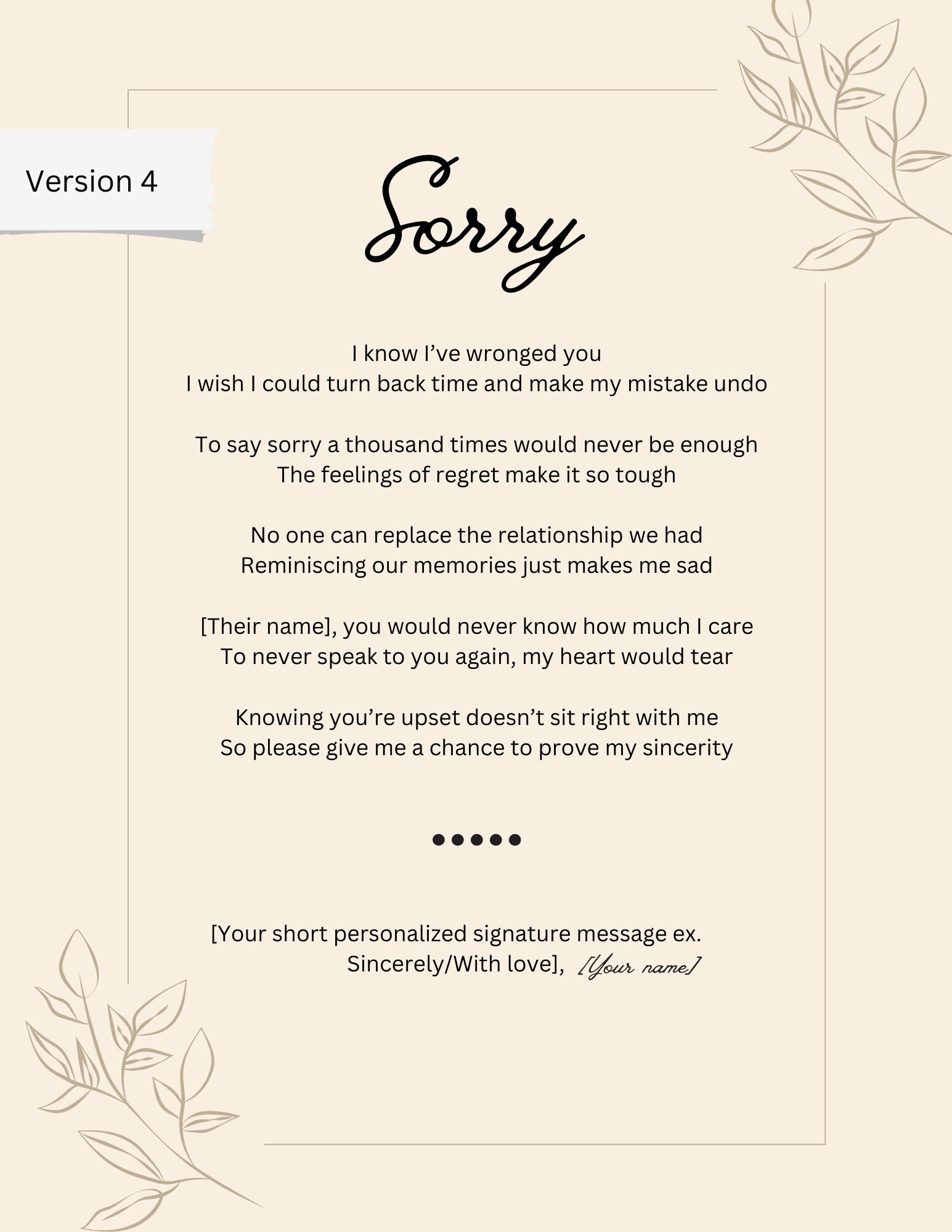 Personalized Poem Apology, Custom Poem Printable, Apology Gift, Sorry