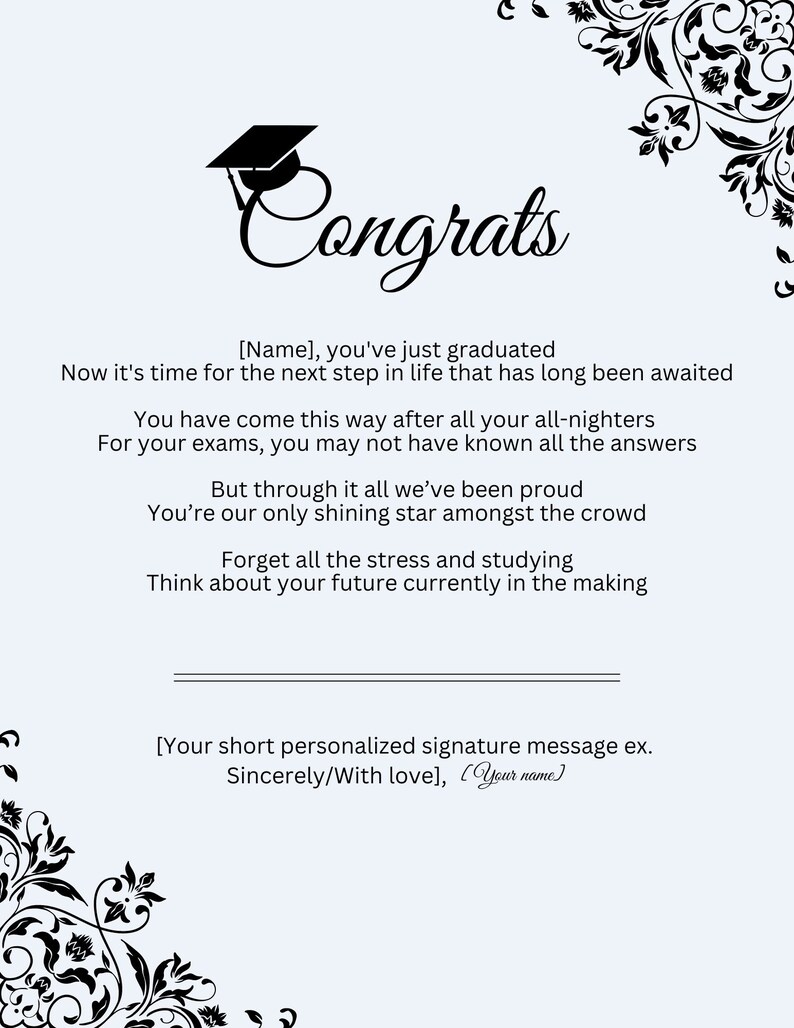 Personalized Poem Graduation Custom Poem Printable Poetry - Etsy