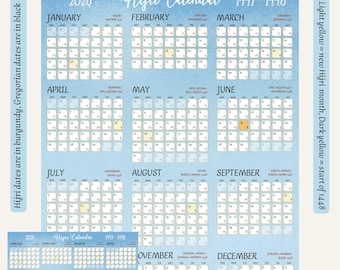 One Page Vertical 1447 Hijri Calendar 2026, Horizontal Hijri Calendar 1448, Printable Hijri Calendar 2026, Islamic Calendar 2026, Hijri 1448