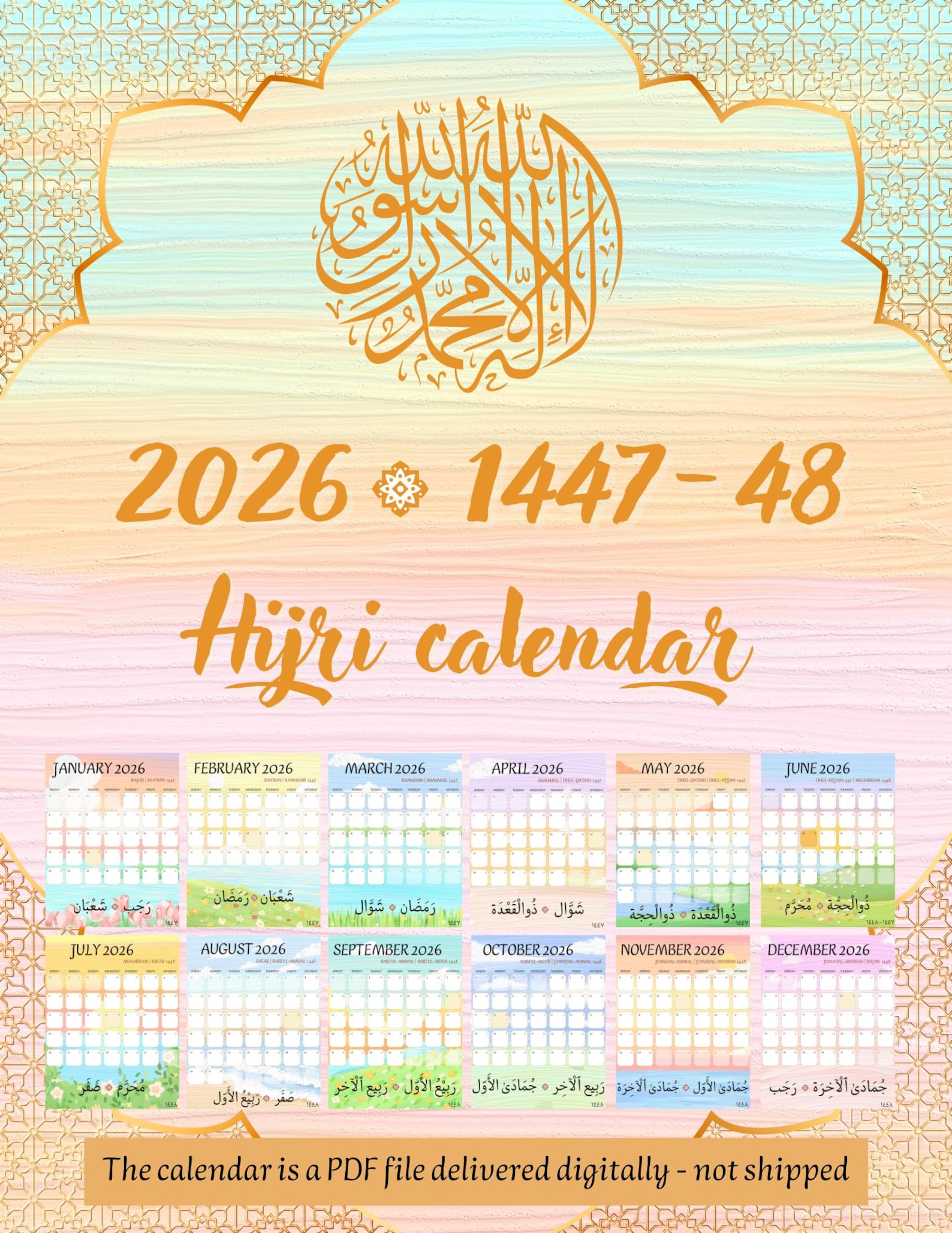 Scenic 2026 Hijri Islamic Calendar 1447-1448, 2026 Year With Hijri ...