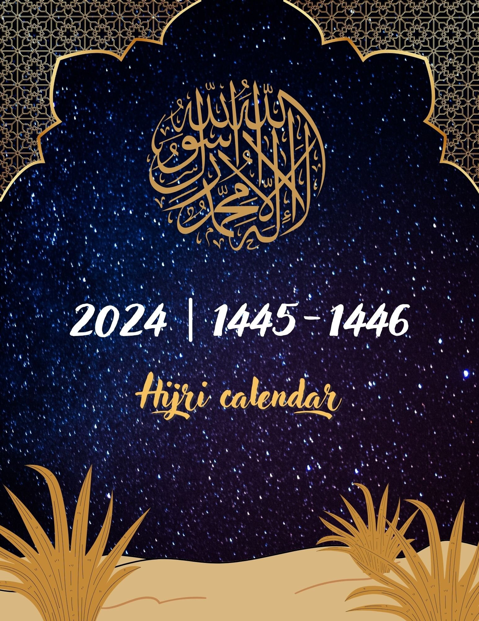 Calendrier musulman hégirien Un Hadith par jour (Hadiths en français) -  Heures des prières de votre ville - Année 2024 (1445-1446 de l'hégire) 