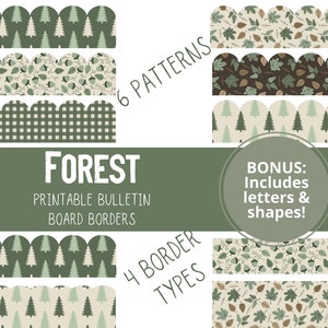 PRINTABLE Forest Bulletin Board Borders - Nature Bulletin Borders with Circle, Pennant Shape, Letters, and Numbers for your Classroom Decor