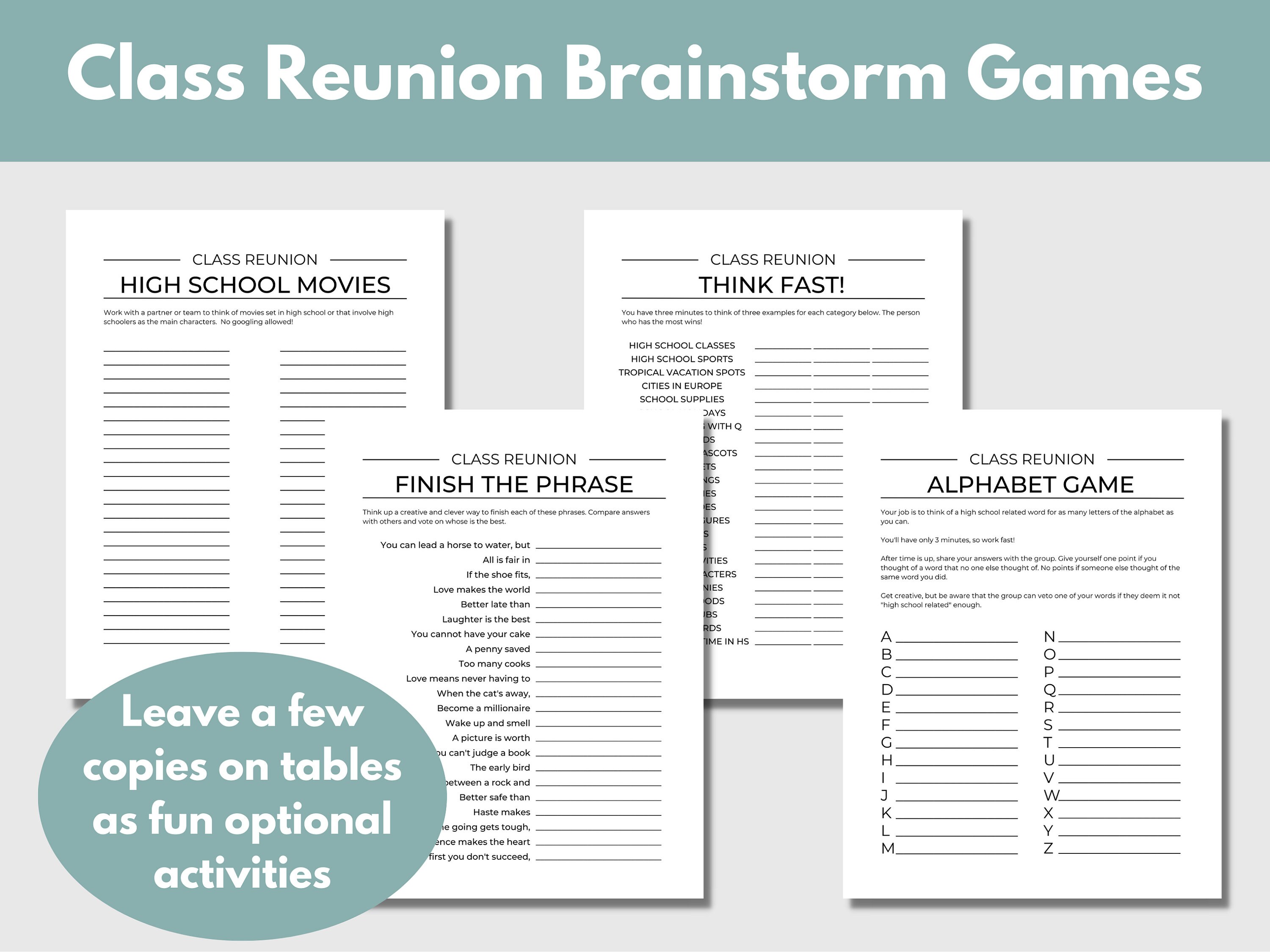 Class Reunion Games Bundle Printable High School Class Reunion