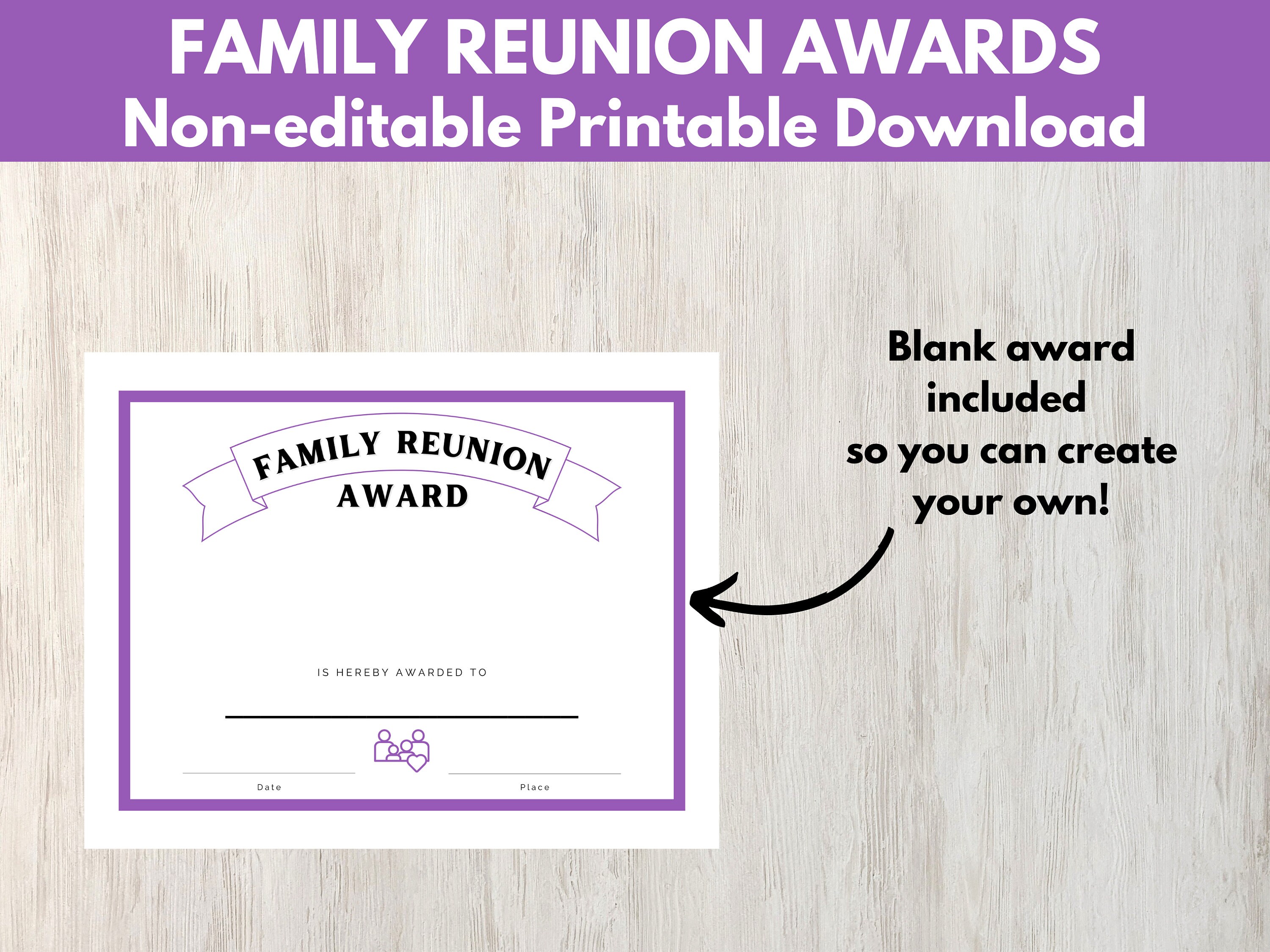 Family Reunion Awards - 80 Printable Reunion Award Certificates in ...