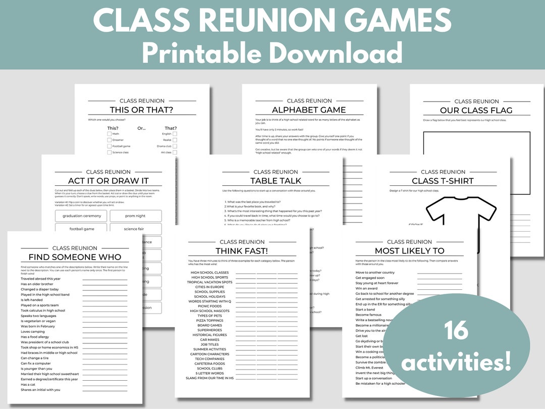 Class Reunion Games Bundle Printable High School Class Reunion