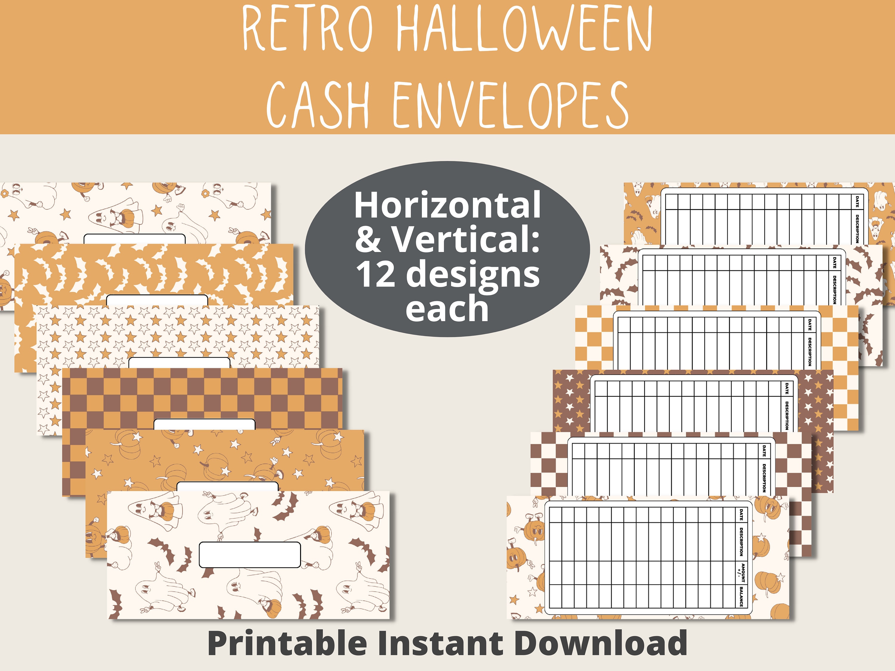 Retro Halloween Cash Envelopes Printable - Money Envelopes With Expense ...
