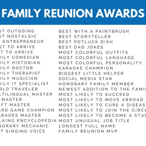 Family Reunion Awards - 80 Printable Reunion Award Certificates in ...