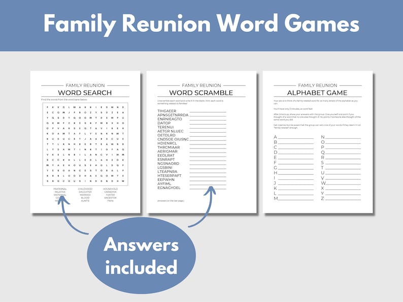Family Reunion Games Bundle Printable Family Gathering Activities