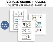 Vehicle number matching printable puzzle | Transportation counting activity for preschoolers, toddlers, and pre-K classroom