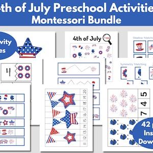 4th of July Montessori Bundle - Printable Preschool activities for numbers, counting, patterns, and matching for toddlers