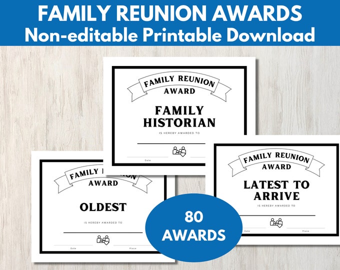 EDITABLE Family Reunion Awards, Family Reunion Certificates, Family ...