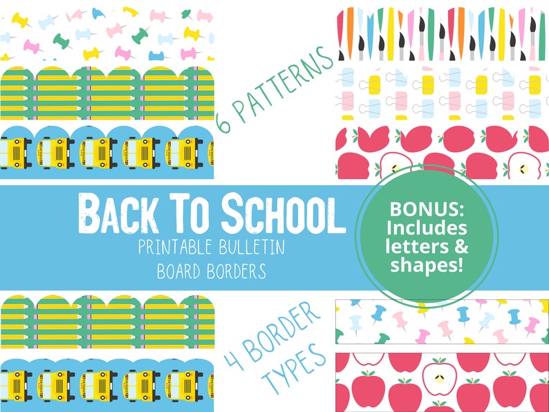 PRINTABLE Back to School Bulletin Board Borders - Bulletin Borders With Circle, Pennant Shape ...