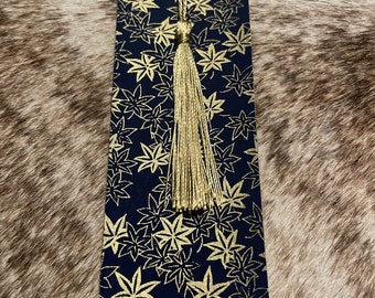 Japanese Bookmark Leaves/Navy Blue + Gold Tassel