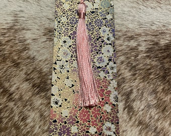 Japanese Bookmark Floral/Rainbow + Pink Tassel