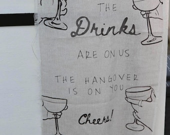 Linen Bar Sign: &quot;Drinks On Us&quot; Rustic Wedding Decor