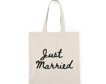 Just Married Tote Bag, Wedding Tote, Bridal Shower Gift, Natural Tote Bag, Eco-Friendly Bag, Reusable Shopping Bag