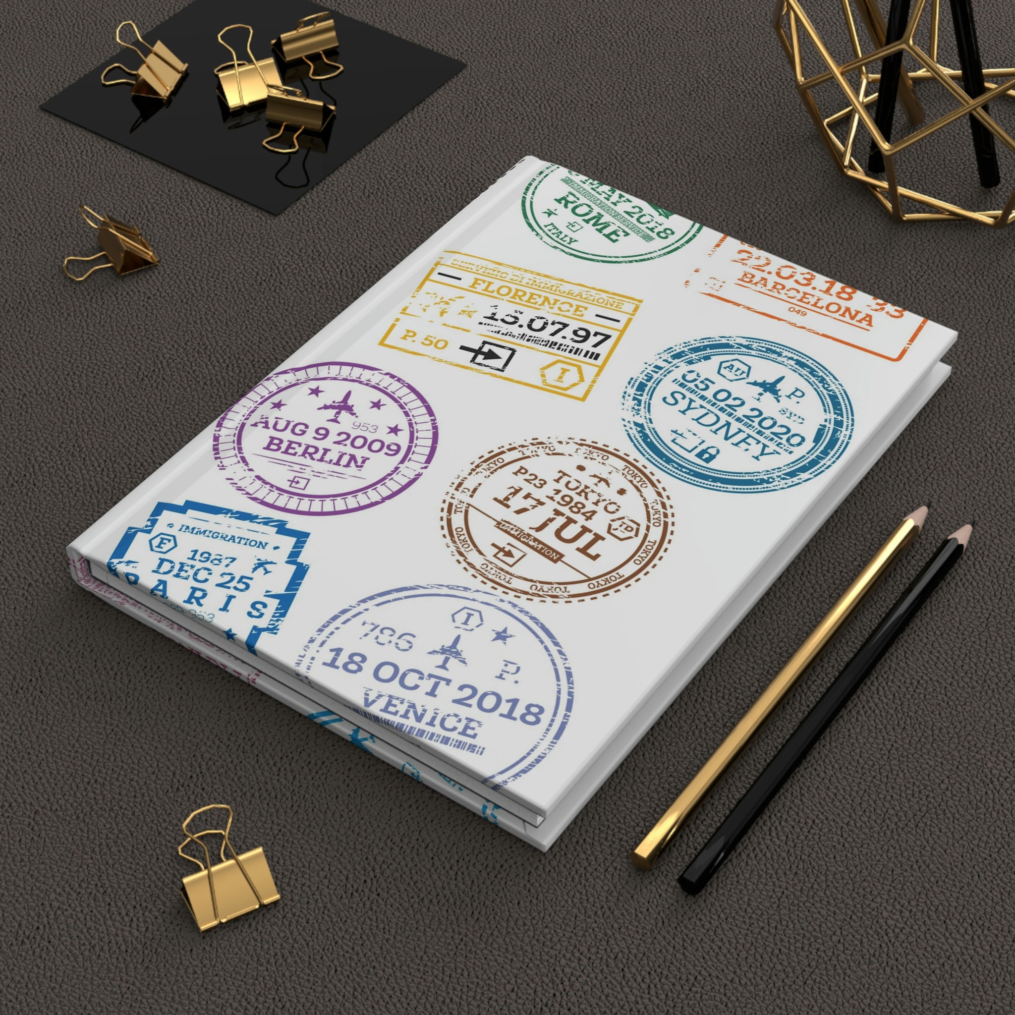 Passport Stamp World Traveler Adventure Hardcover Journal Notebook
