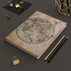 Vintage wereldkaart hardcover dagboek notebook