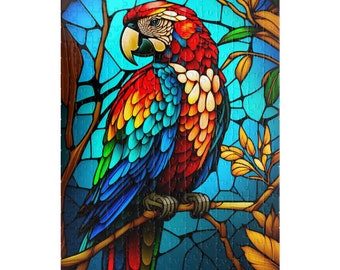 Bright Stained Glass Macaw Puzzle, Gift, Colorful Exotic Bird Puzzle, Bird Jigsaw Puzzle, Games, Stained Glass Puzzle (110, 252, 500-piece)