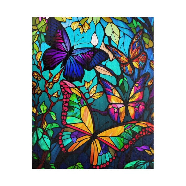Stained Glass Butterfly Puzzle, Gift, Colorful Nature Butterfly Puzzle, Vibrant Jigsaw Puzzle, Stained Glass Puzzle (110, 252, 500-piece)