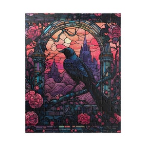 Gothic Stained Glass Raven Jigsaw Puzzle, Gifts, Dark Halloween Spooky Raven Puzzle, Games, Difficult Puzzle 110, 252, 500-piece image 5