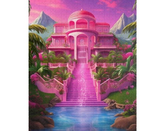 Pink Fantasy Ancient Ruins Palace Jigsaw Puzzle, Gifts, Dream Pink Jungle Mansion Puzzle, Games, Difficult Puzzle (110, 252, 500-piece)