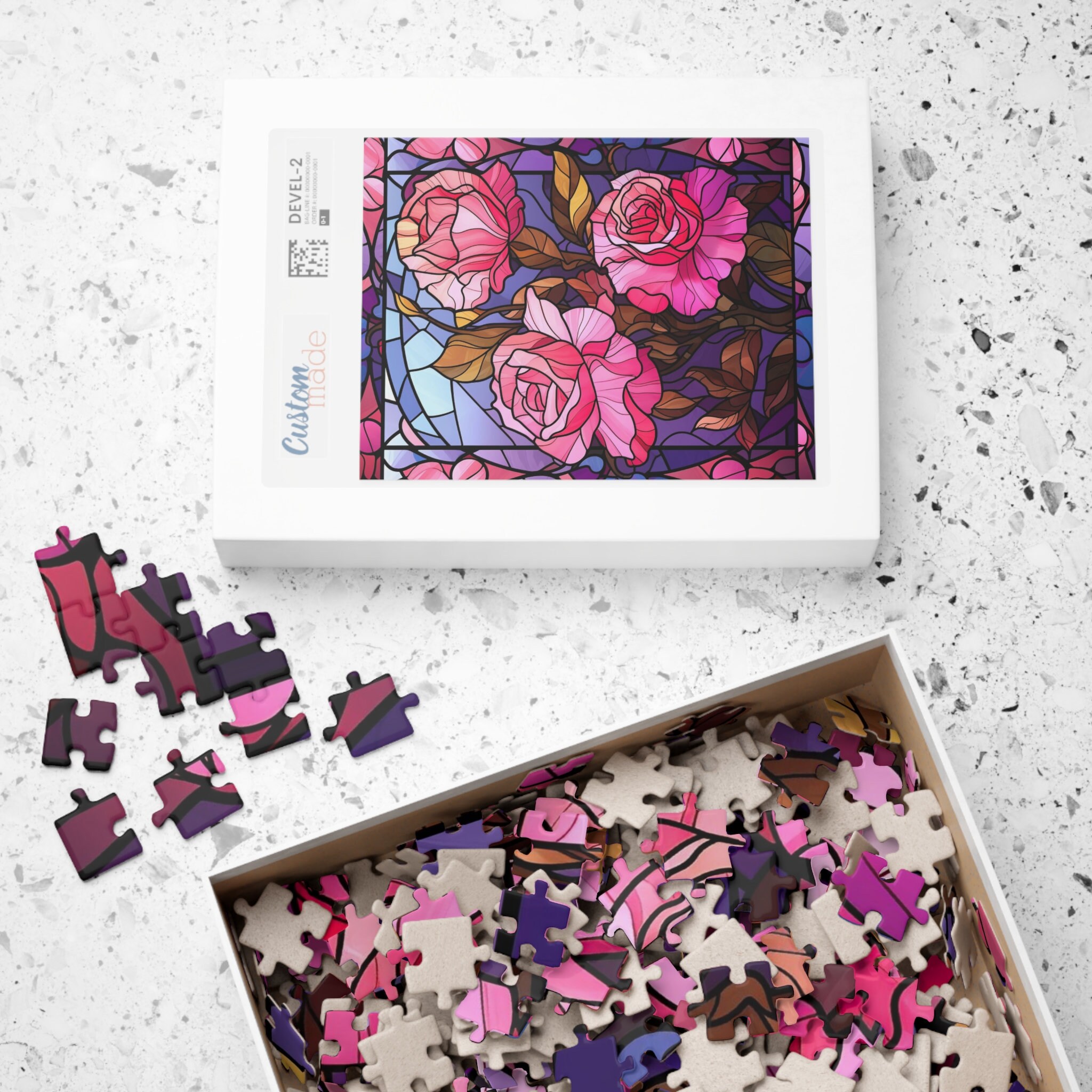 Colorful Pink Roses Stained Glass Puzzle, Gift, Pink Rose Jigsaw Puzzle ...