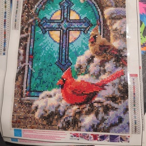 Cardinals by cross window.
