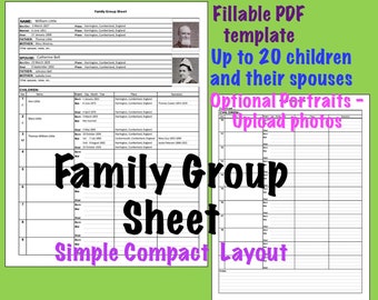 Family Group Sheet Template up to 20 children