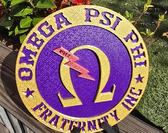 Dekoracyjny okrągły talerz Omega Psi Phi Fraternity z dwuczęściową podstawką