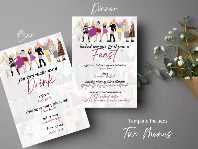 Taylor Swift Eras Bar & Dinner Menus Etsy