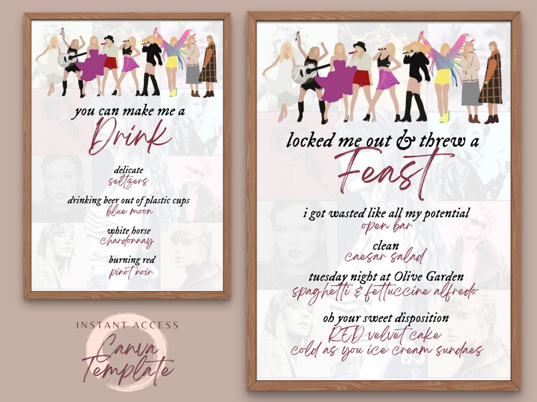 Taylor Swift Eras Bar & Dinner Menus Etsy