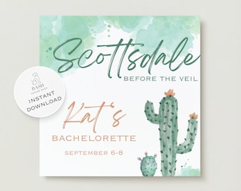 Scottsdale vor dem Schleier Bachelorette Reiseplan und Einladung, Arizona Bachelorette, bearbeitbare Canva Vorlage