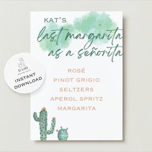 Scottsdale Vor dem Schleier Bachelorette Getränkekarten, Arizona Bachelorette, bearbeitbare Canva Vorlage