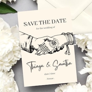 Salvar a data Modelo de convite de casamento indiano Minimalista Modelos editáveis de casamento indiano DIY Convite de casamento hindu Mehndi Invitation