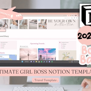 Travel Girl Boss Notion Template, Personal Planner, Notion Dashboard, Aesthetic Wellness Digital Notion Planner, 2025 Digital Planner