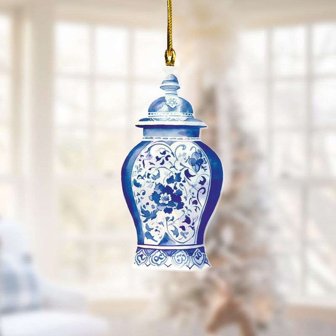 Ginger Jar Acrylic Christmas Ornament, Ginger Jar Ornament, Watercolor