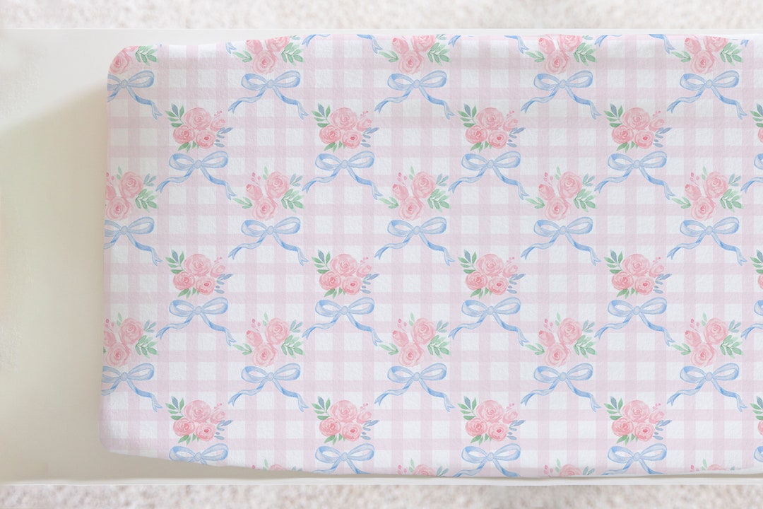 Grandmillennial Floral Gingham Changing Pad Cover, Changing Pad Covers