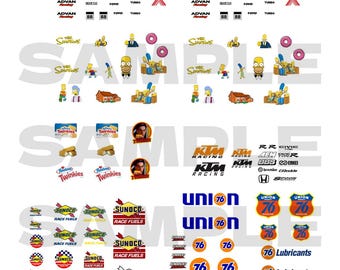 1/64 scale Advan, Sunoco, Union, Twinkies and more water slide decals for customs diecast
