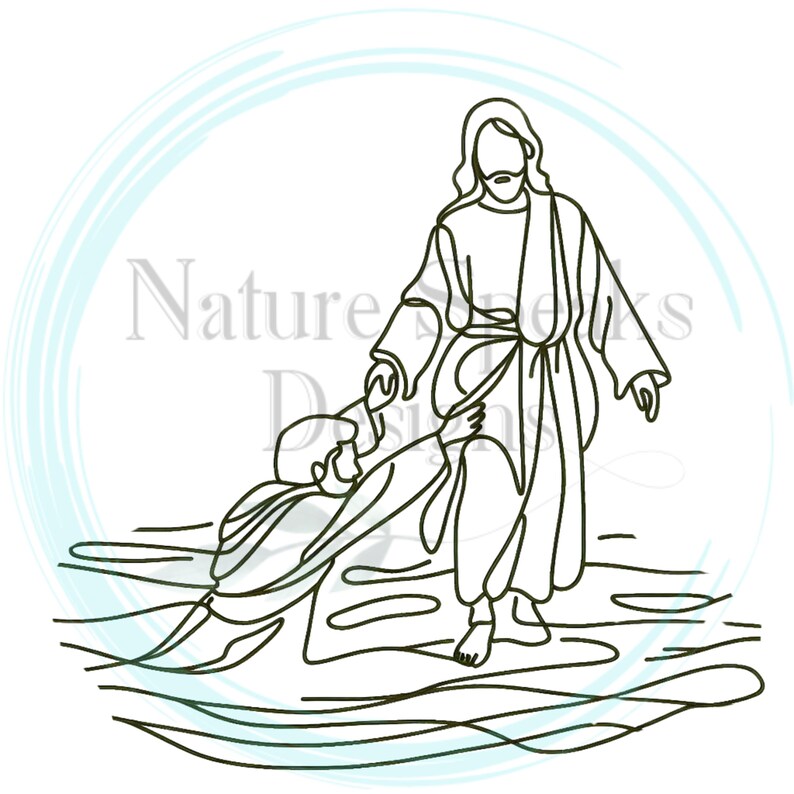 Jesus Walking on Water PNG, Christian Line Art (digital Download) - Etsy