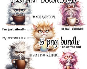 Sarcastic Cat PNG Clipart Bundle, Funny Cat Lover Gift (Digital Download)