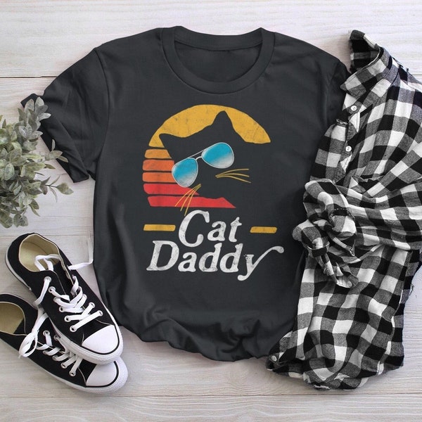 Cat Daddy Vintage 80s Style Cat Retro Sunglasses Distressed Shirt, retro cat shirt, Cat Daddy Shirt, Cat Dad Man The Myth The Legend T-Shirt